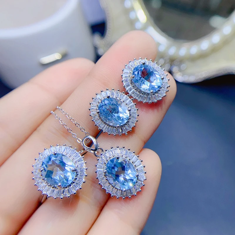 

Natural Topaz jewelry sets for women rings earrings pendant silver 925 luxury gem stones 18k gold plated free shiping items