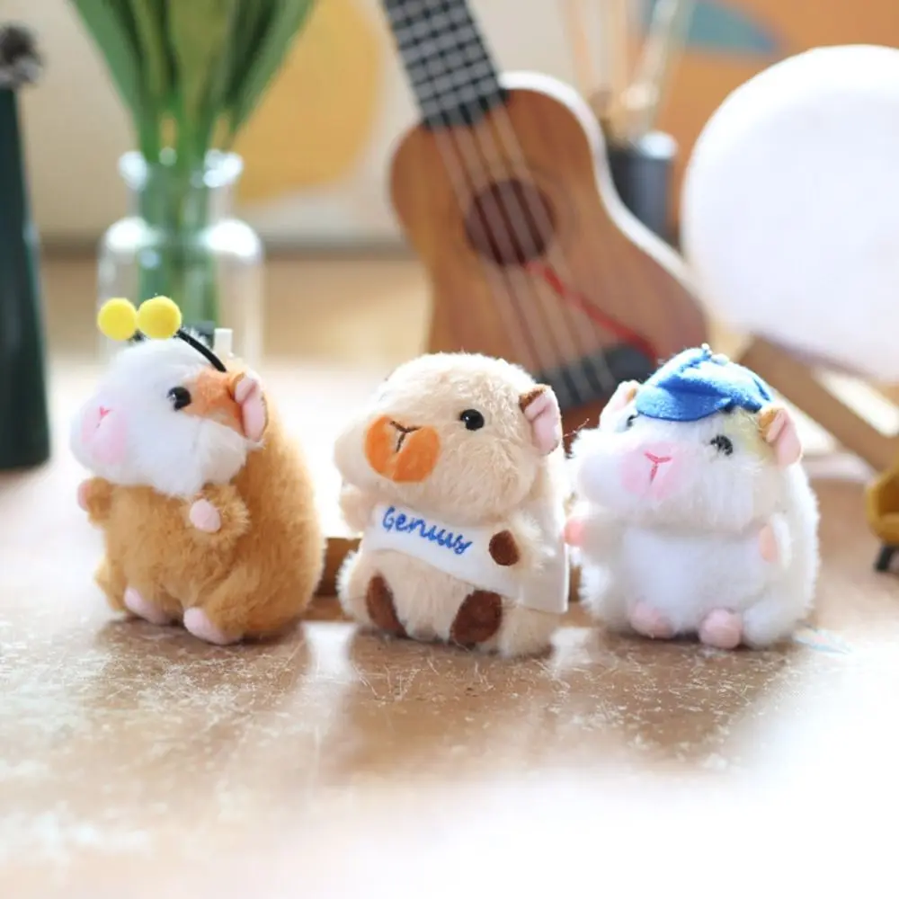 Stuffed Animal Guinea Pig Plush Keychain Bee Cartoon Plush Guinea Pig Keyring Hat Hoodie Hamster Pendant Hanging Accessory