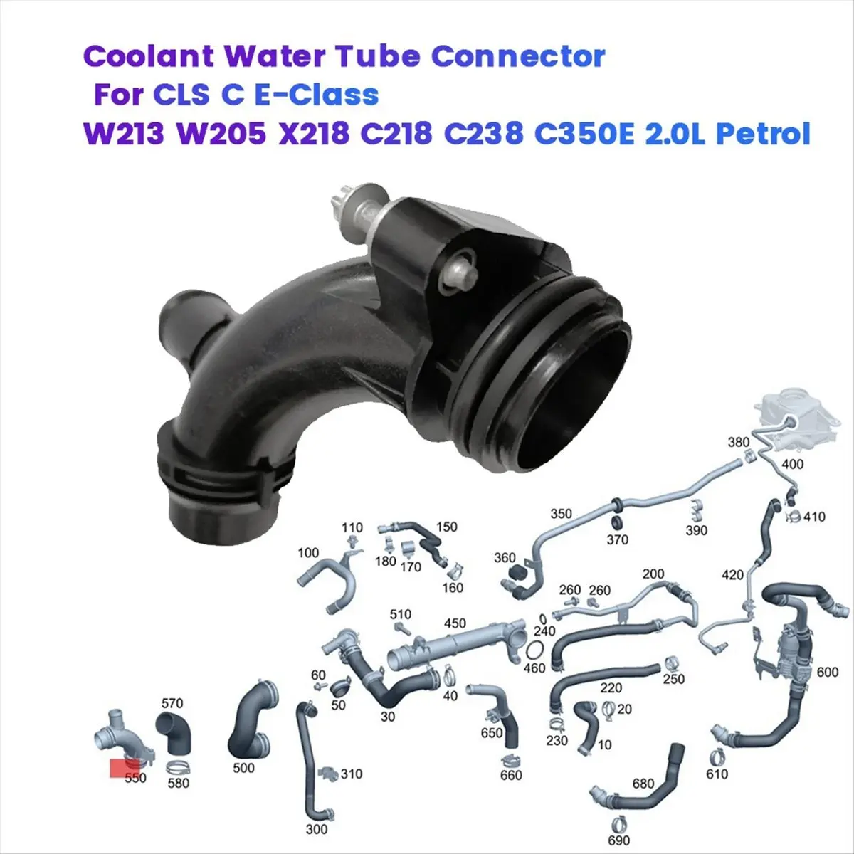 Compatible A2742000256 Coolant Water Pump Tube Connector for C E-Class W213 W205 X218 C218 C238 C350E 2.0L Petrol