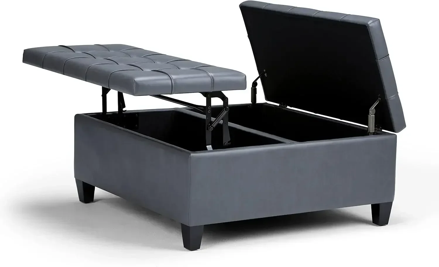 

36 inch Wide Transitional Square Coffee Table Storage Ottoman in Stone Grey Vegan Faux Leather, Assembled, for the Living Room