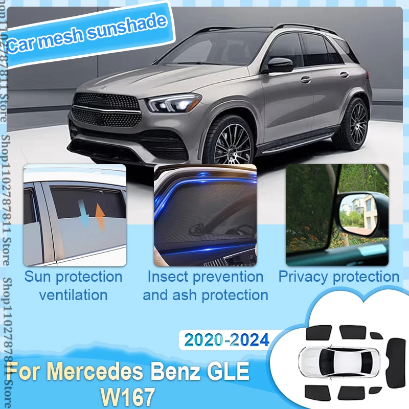 

Car Sunshade For Mercedes Benz GLE W167 2020-2024 Front Windshield Curtain Side Window Shade Mesh Curtain Protector Accessories