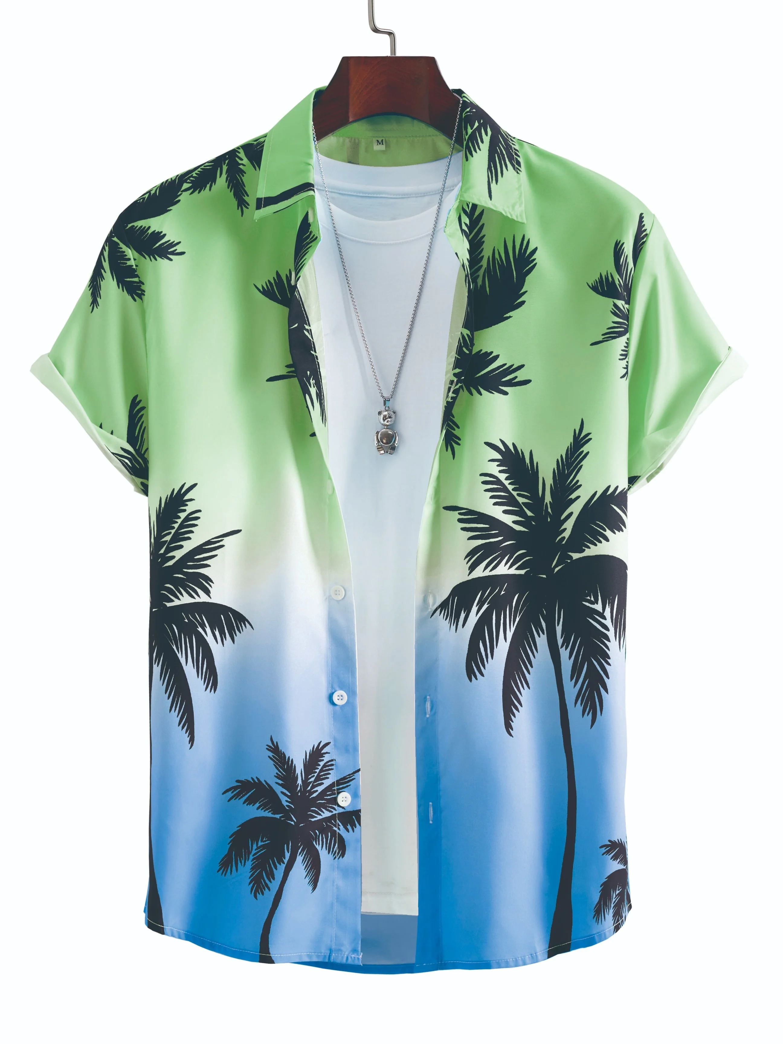 3D Print Palm Tree Graphic Men's Hawaiian Shirts Summer Casual Lapel Button Short Sleeve Tops Oversize Breathable Daily Clothing