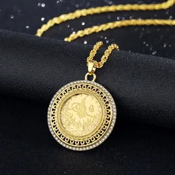 East Arab Gold Plated Pendant Necklace for Women 60cm Twist Chain Necklace Ottoman Totem Design Bridal Jewelry Coin Pendant