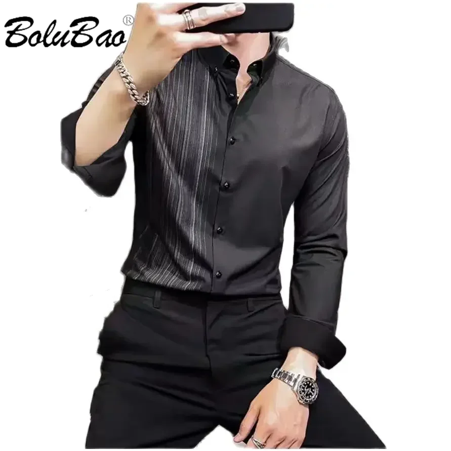 

BOLUBAO 2024 Outdoor Casual Shirt For Men Color Matching Business Slim Top High Quality Design Casual Street Wear Shirt For Men