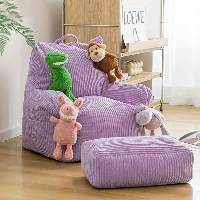 Modern Simple Kids Bean Bag Corduroy Lazy Chair Fabric Balcony Tatami EPS Padded Small with Footrest Cushion Sofa