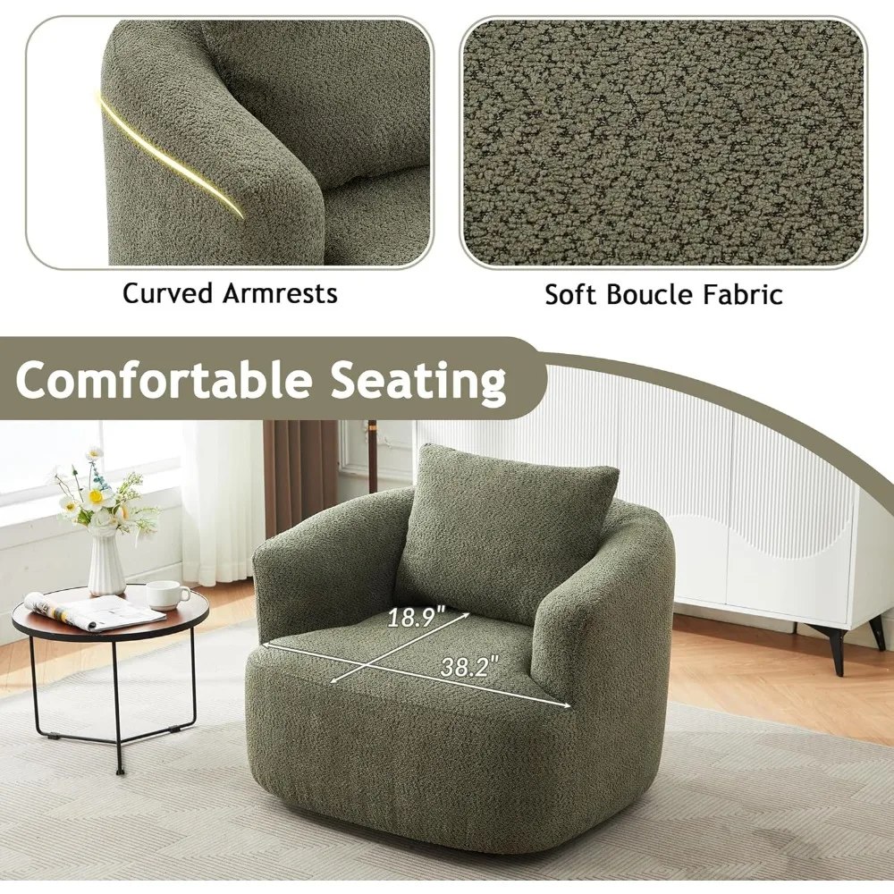 360 ° كرسي أريكة شانيل دوار مع وسادة، كرسي بذراعين منجد بقاعدة عميقة 38.2 للترفيه #4