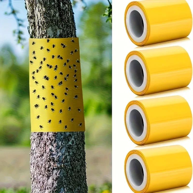 1 rollo de cinta amarilla de doble cara a prueba de insectos para evitar que los insectos, hormigas y polillas se suban. Trampa para Insectos de Jardín al Aire Libre 5M