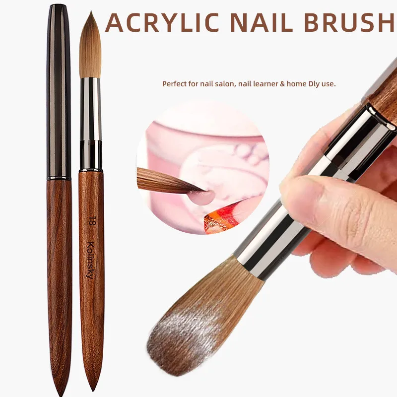 100% コリンスキー毛ネイルアートブラシ アクリルUVジェルカービングペンブラシ 液体パウダーDIYネイルペイント描画ツール サイズ2-18