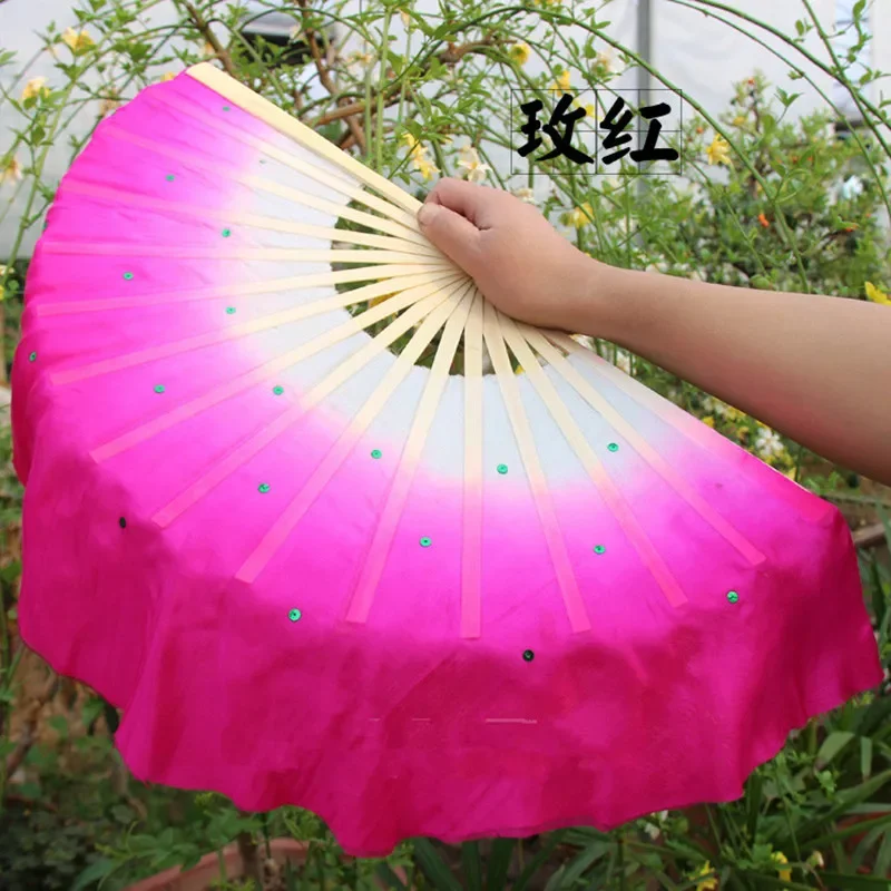 Children 36cm Real Silk Belly Dancing Silk Bamboo Shor Fans Veils Folk Art Chinese Yangko Party Stage Performance Foldable Fan