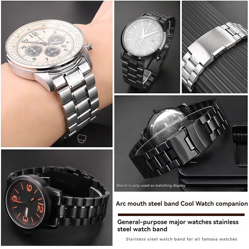 Curved End Stainless Steel Strap For Seiko Citizen Casio Watch 18/20mm 22mm 24mm Metal Watchband Watch Chain Bracelet With Tools