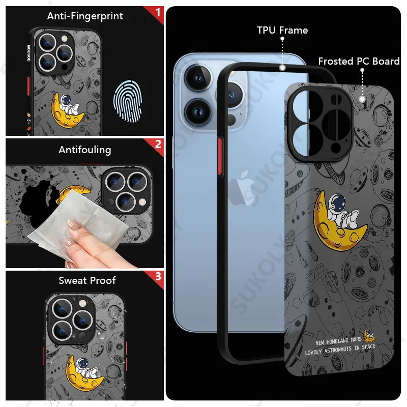 Astronaut Acrylic Phone Case For iPhone 16 13 14 Pro 15 16 Max 12 Pro Max 11 14 15 Plus Shockproof Matte Cartoon Hard Back Cover