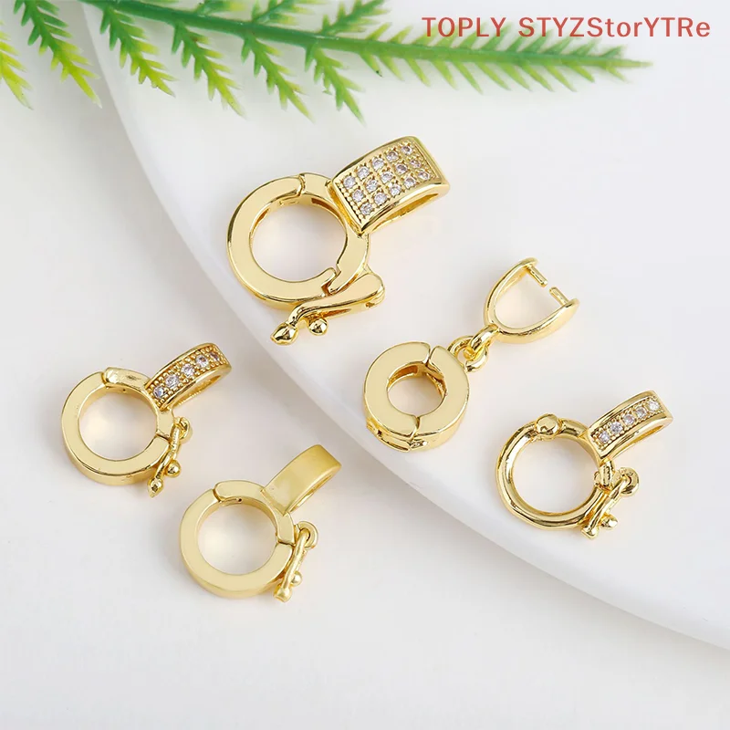 2PCS  Gold Plated Inlaid Zircon Connector Clasps Brass Pendant Bail Clasp Jewelry Making DIY Handmade Necklace Making