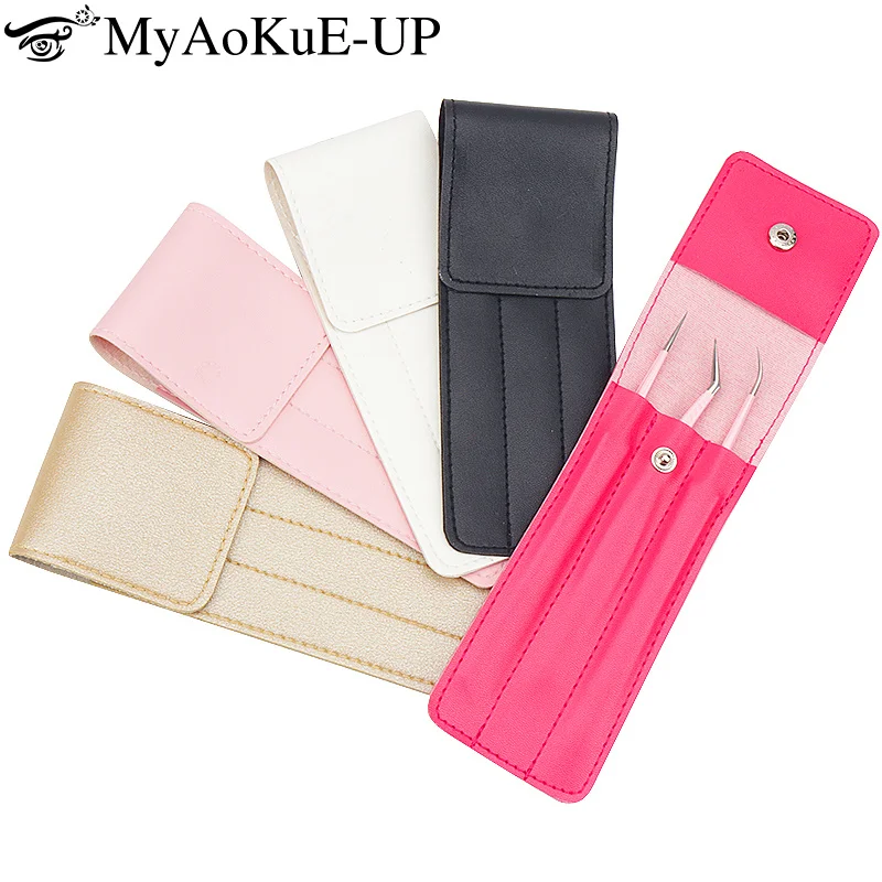 1 pçs pinças capa de couro lash levantamento sobrancelha clipe titular saco armazenamento coleção caso extensão cílios suprimentos ferramentas maquiagem