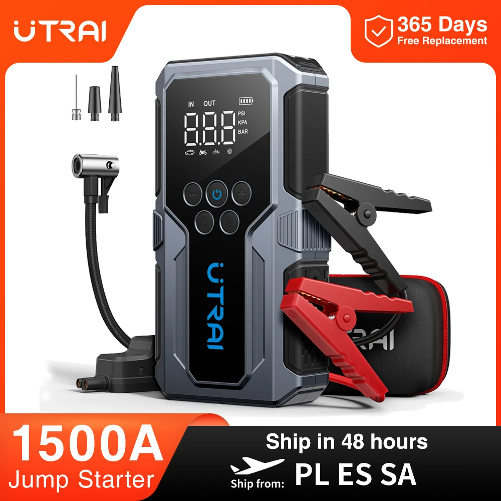 UTRAI 1500A urządzenie do uruchamiania awaryjnego samochodu Power Bank przenośna pompa powietrza 150PSI akumulator samochodowy awaryjne wzmacniacze urządzenie rozruchowe rozrusznik samochodowy 2024