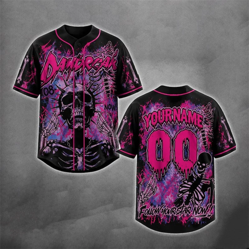 Personalized Cool Skull Skeleton Baseball Jersey Custom Graffiti Graphic 3D Printed Baseball Tops Men Women Holiday Horror Tops