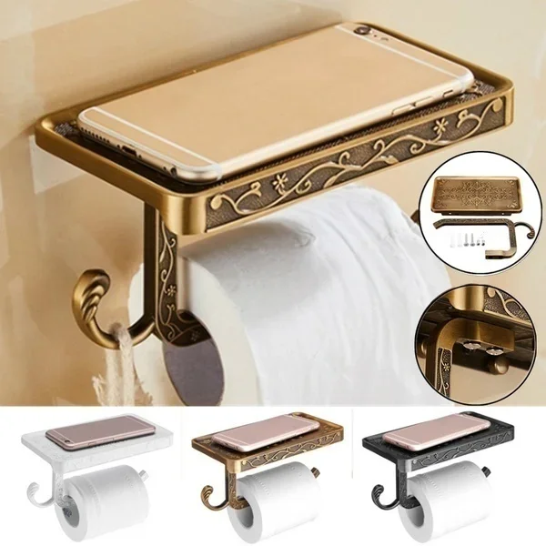 Mode Badezimmer Raum Aluminium Handy Rolle Papier Regal Europäischen Retro Geschnitzte Handy Toilettenpapier Regal Hause Dekore