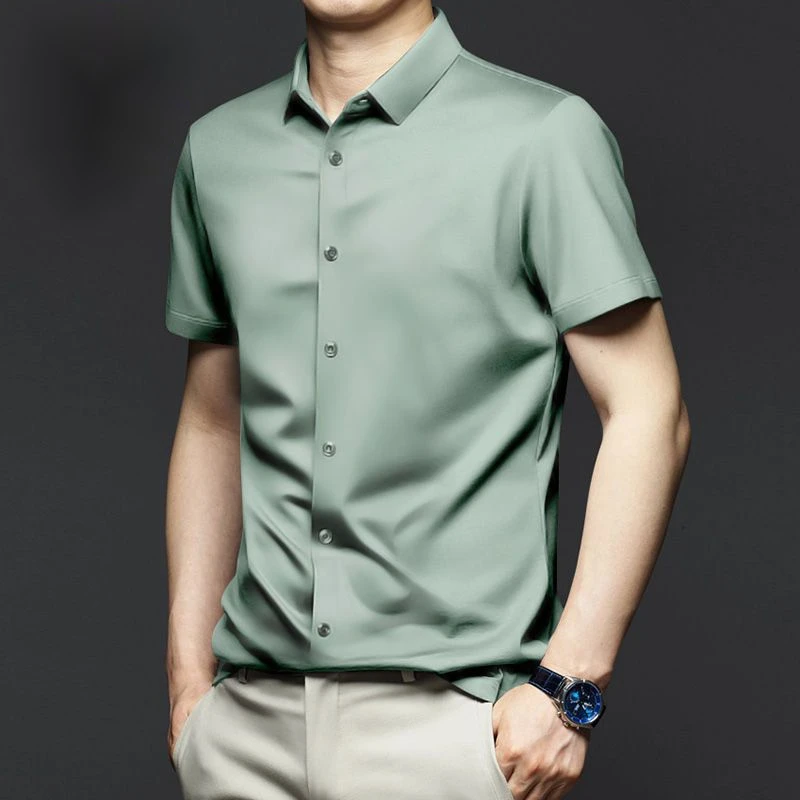男性用しわ防止ビジネスシャツ,無地の服,カジュアルな半袖,柔らかく滑らかな生地,新しい春と夏の5XL
