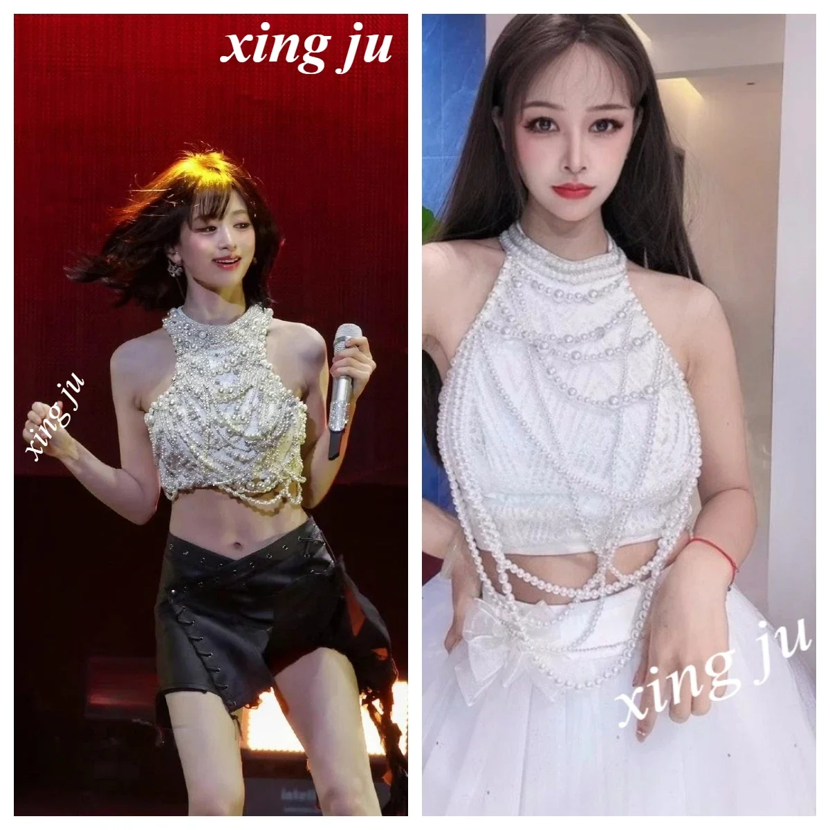 

Korean Kpop Girl White Pearl Vest Halter Slim Crop Tops Women Performance Cosplay Costumes Singer DJ Dancer Stage Show Clothes