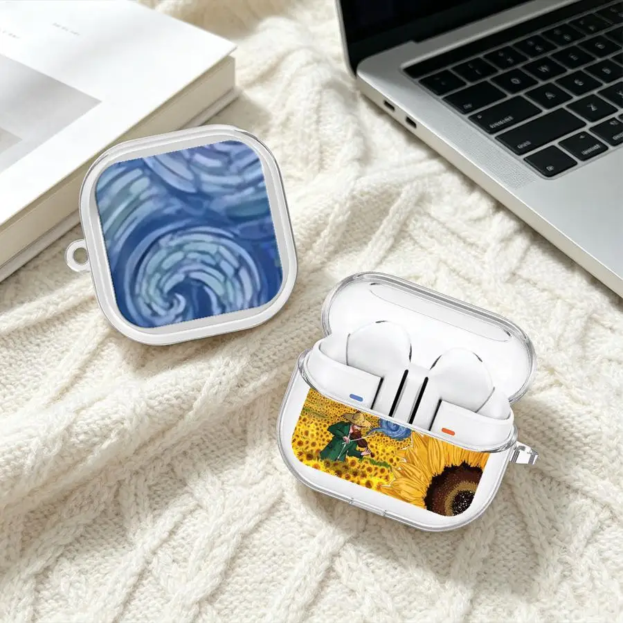 Van Gogh Sunflower Collage Clear Earphone Cases Cover With Hook Case For Samsung Galaxy Buds 3 FE 2Pro Live 4Pro 4 Pro 3Pro 2