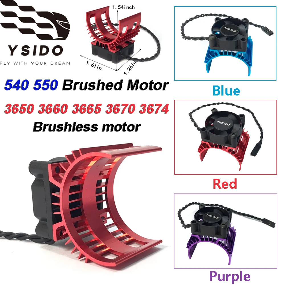 YSIDO-Tampa do motor elétrico sem escova para carro RC, Ventilador de refrigeração para Wltoys 124017, 124016 Peças, 540 550 3650 3660 3665