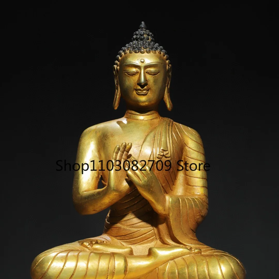 Tibetan brass gilt five-square Buddha in Sakyamuni Biluzhana Buddha ornament, sitting statue, home hall supplies 30 cm