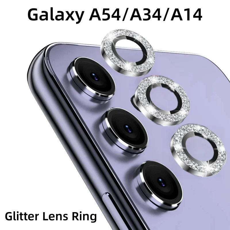 Glitter Metal Lens Rings For Samsung Galaxy A54 A34 A24 A14 5G Camera Glass Protector Alloy Frame Protective Cap Cover Film