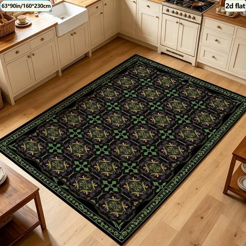 Vintage Gorgeous Green Purple Complex Mandala Pattern Carpet Non-Slip Rug Soft Mat Indoor Living Room Bedroom Decorative Floor Mat