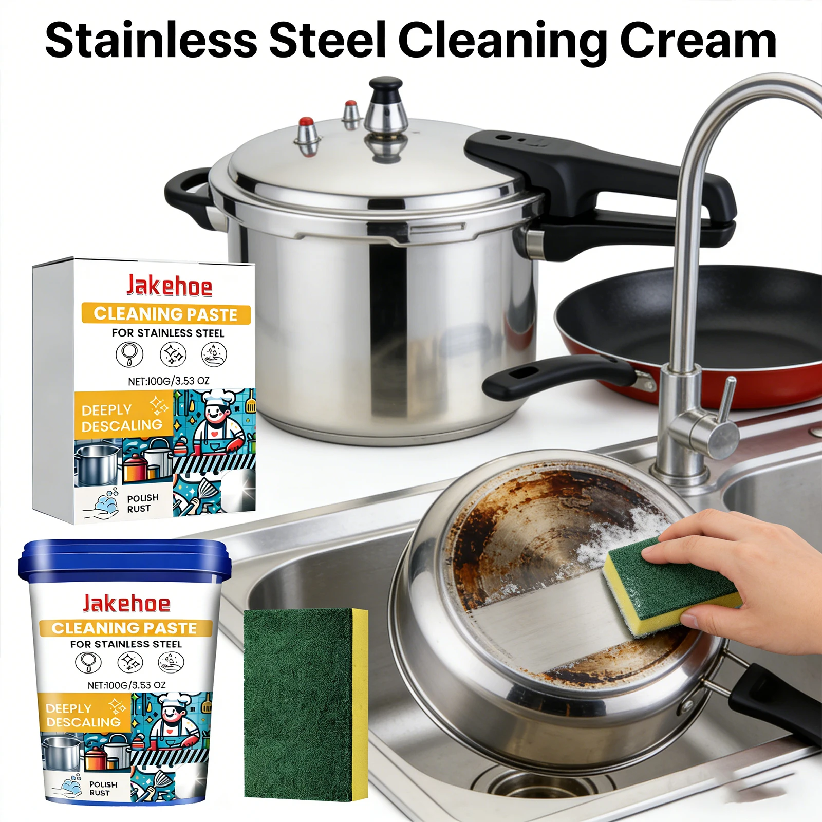 

Powerful Stainless Steel Cleaning Cream Remove Black Stain Rust Grease Polish Cookware Pot Bottom Multi Purpose Cleaner Kitchen