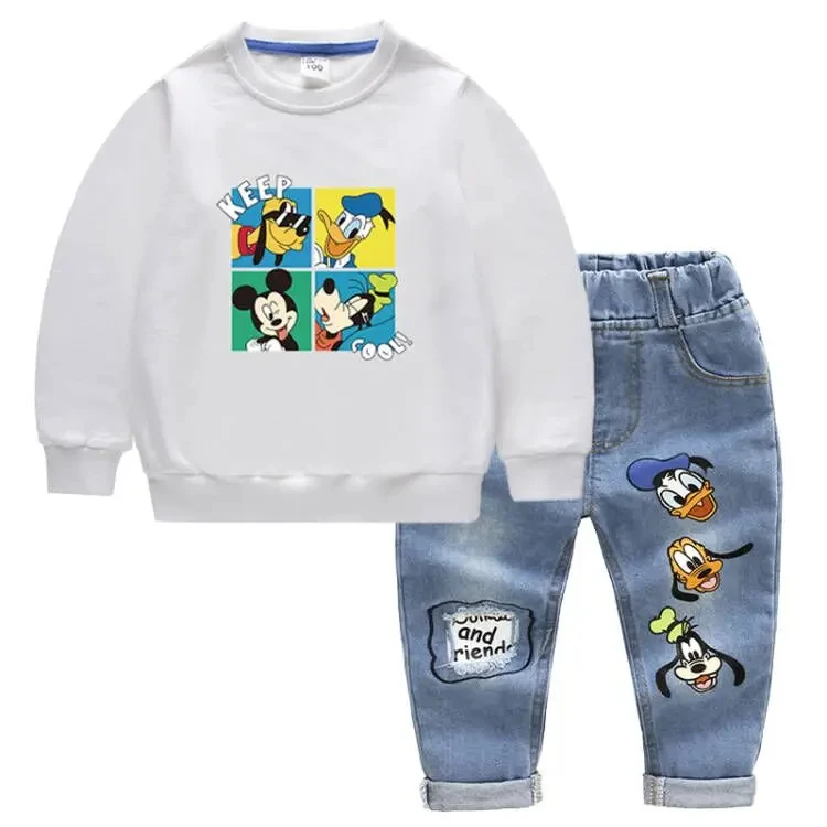 Set di abbigliamento per bambini moda neonato cartone animato topolino Pullover a maniche lunghe maglione top + pantaloni Jeans 2 pezzi tute per