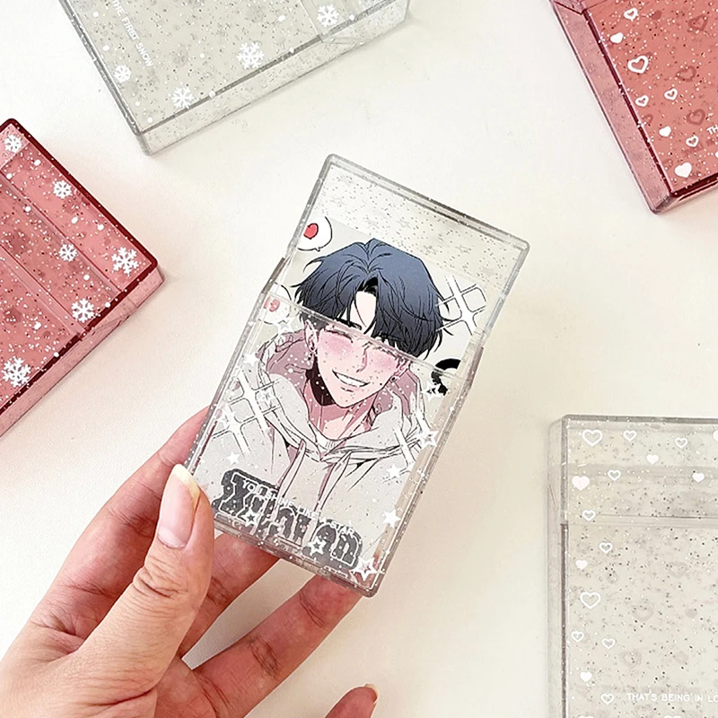 Star Bow Photo Card Collection Flip Storage Box Holder Transparent Blingbling Box Case Idol Kpop Albumes Photo Storage Box