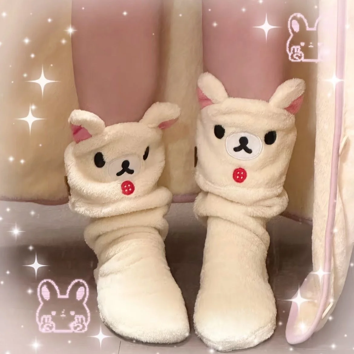 

Зимние термоноски выше колена Rilakkuma 2025 года, винтажные носки с напуском во французском деревенском стиле с милым медвежонком