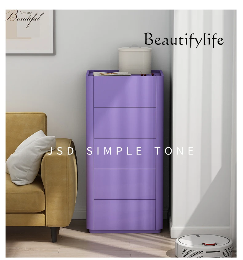 

Simple tone cream style TV side cabinet, sofa storage five pumping cabinets, black solid wood chest customization