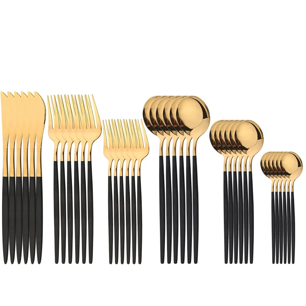 

36pcs Stainless Steel Dinnerware Set Black Gold Cutlery Spoon Fork Knife Western Cutleri Silverware Flatware Tableware Supplies