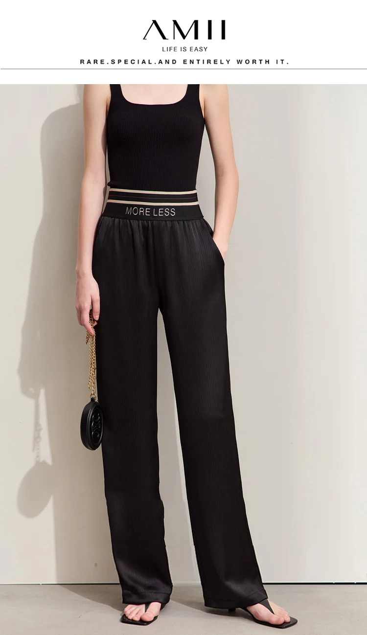 Amii Minimalism 2026 Women Wide-Leg Casual Pants