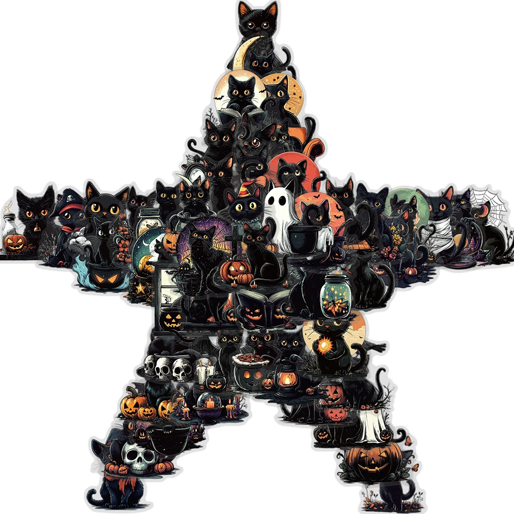 50/100PCS Halloween Black Cat Sticker Nostalgia Suitcase Luggage Skateboard Cute Laptop Gradient Home Decoration Sticker