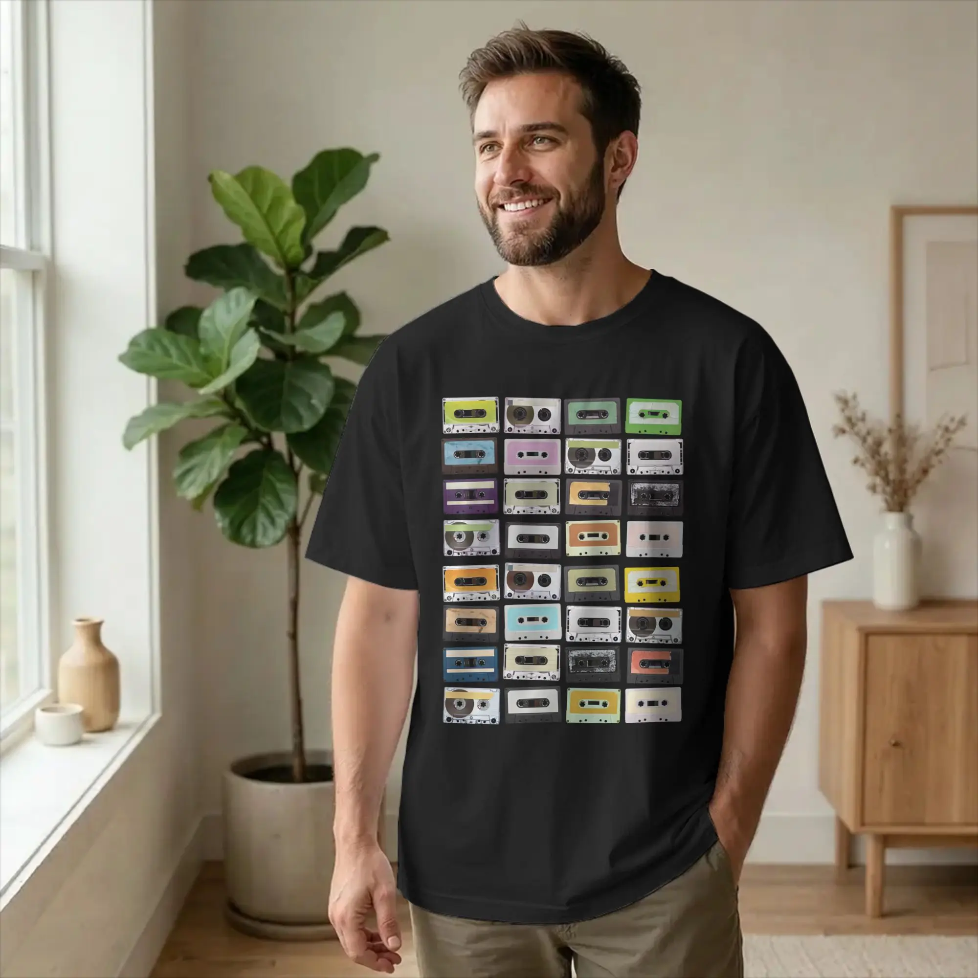 Vintage Cassette Tapes Nostalgic Mixtape Music T-Shirts Men 100% Cotton T Shirt Nostalgia Short Sleeve Tee Shirt Gift Idea Tops