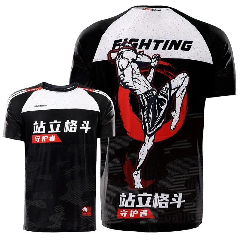 Ropa de entrenamiento de boxeo tailandesa para hombre, camiseta de deportes al aire libre, Tops casuales de manga corta con cuello redondo, camiseta