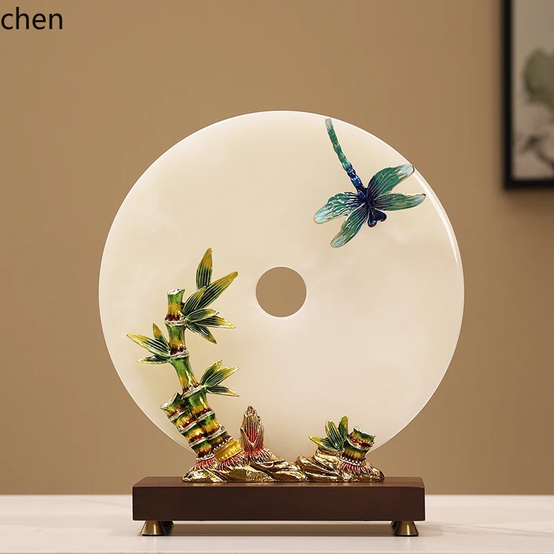 Bamboo Peace Blessing Ornament Home Decor Living Room Enamel Color Jade Figurine Housewarming Gift