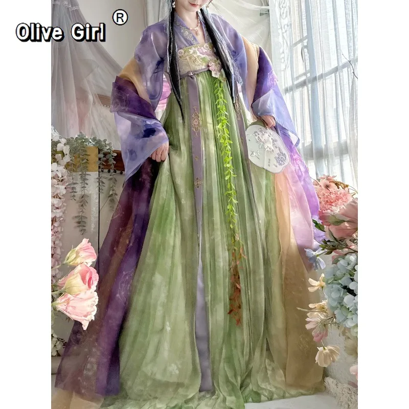 

Платье Ханьфу Olivegirl в стиле Тан с вышивкой, цветочное, для косплея, повседневное, весна-лето, для путешествий, вечеринок, дней рождения