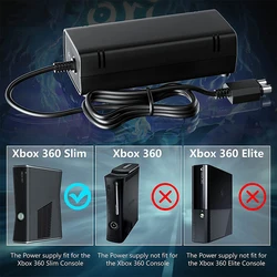 AC Adapter for Xbox 360 Slim, Power Supply with Cord Replacement Charger Power Brick for Xbox 360 Slim Console Low Noise Version