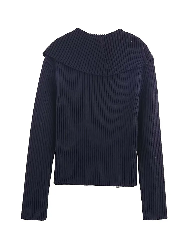 المرأة محبوك معطف 2025 جديد المرأة موضة سحاب أكمام طويلة محبوك معطف قصير المرأة أنيقة عادية جديدة التلبيب ملابس خارجية #2