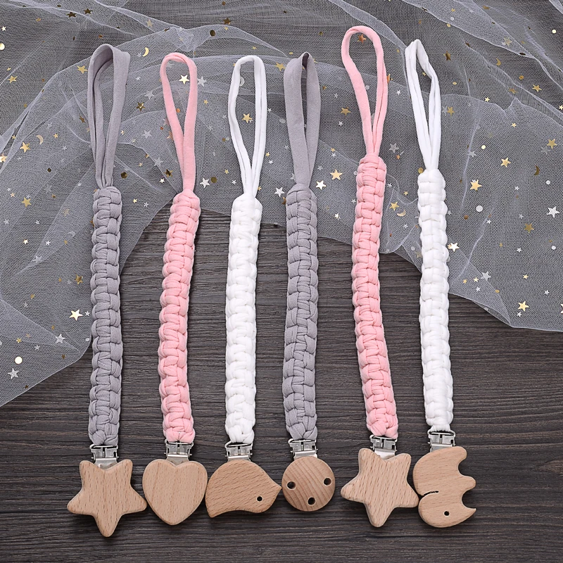 Creative Handmade Weaving Cotton Nipple Clip Chain Baby Teething Care Toy DIY Wooden Infant Animal Pacifier Dummy Holder Clip