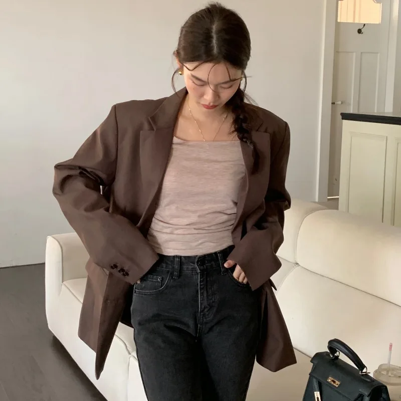 UNXX 2024 Spring Autumn Korean Oversize Blazer Women Single Breasted Fashion Solid Casual Jacket Female Streetwear Loose Jackets