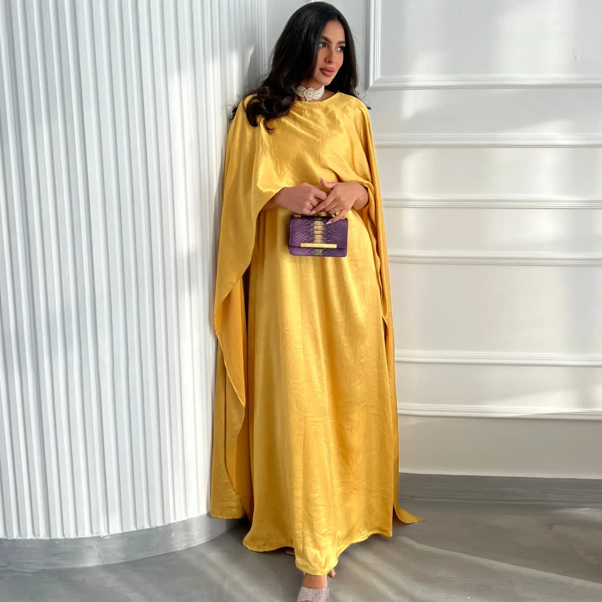 

Eid Muslim Abaya for Women Dress with Cloak Satin Abayas Arab Dubai Jalabiya Party Dresses Kaftan Vestidos Long Robe Jalabiya