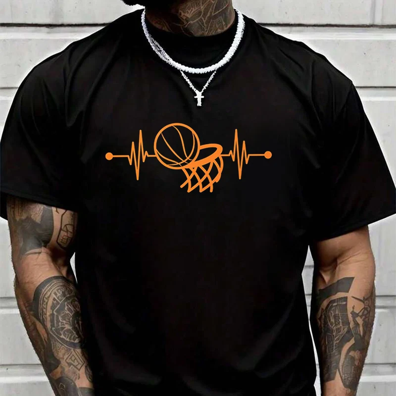 

Summer Basketball Hoop Heartbeat T-Shirt Men Women Loose Breathable Quick Drying Short Sleeved Sports TShirt