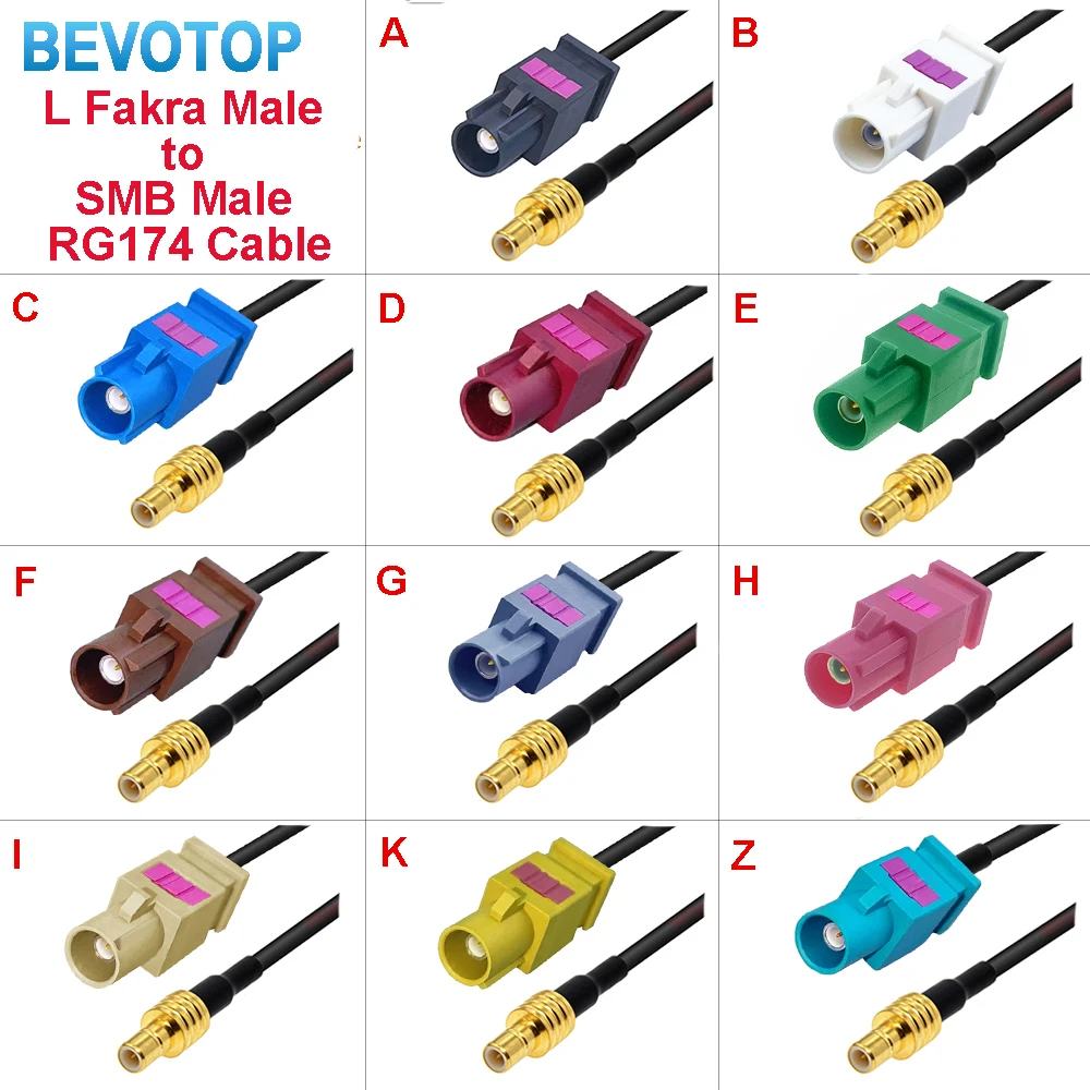 10CM~15Meters Fakra Cable SMB Male to Fakra A/B/C/D/E/F/G/H/I/K/Z Male Long Plug Connector 50 ohm RG-174 RF Coaxial Cable