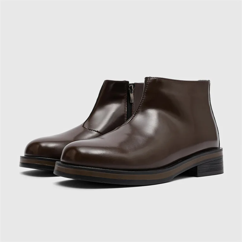 สไตล์อังกฤษบุรุษธุรกิจลำลองสำนักงานรองเท้าบูทเชลซีสีดำสีน้ำตาลรองเท้าคาวบอยรองเท้าหนังแท้แพลตฟอร์มข้อเท้าบอตตาสชาย