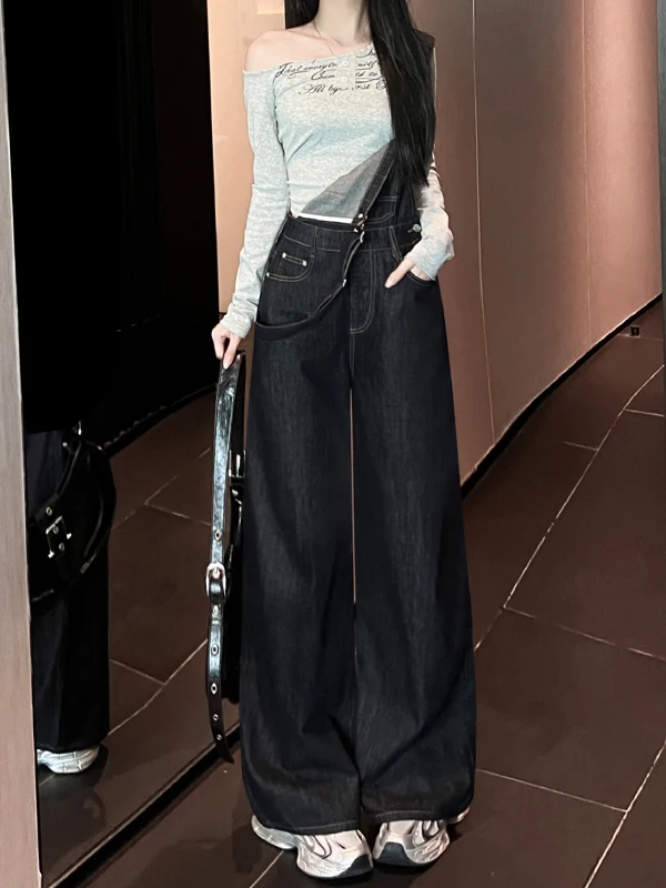 

Модный комбинезон с высокой талией и широкими штанинами, женский джинсовый комбинезон, свободный крой, утягивающий повседневный комбинезон Agel с застежкой-молнией