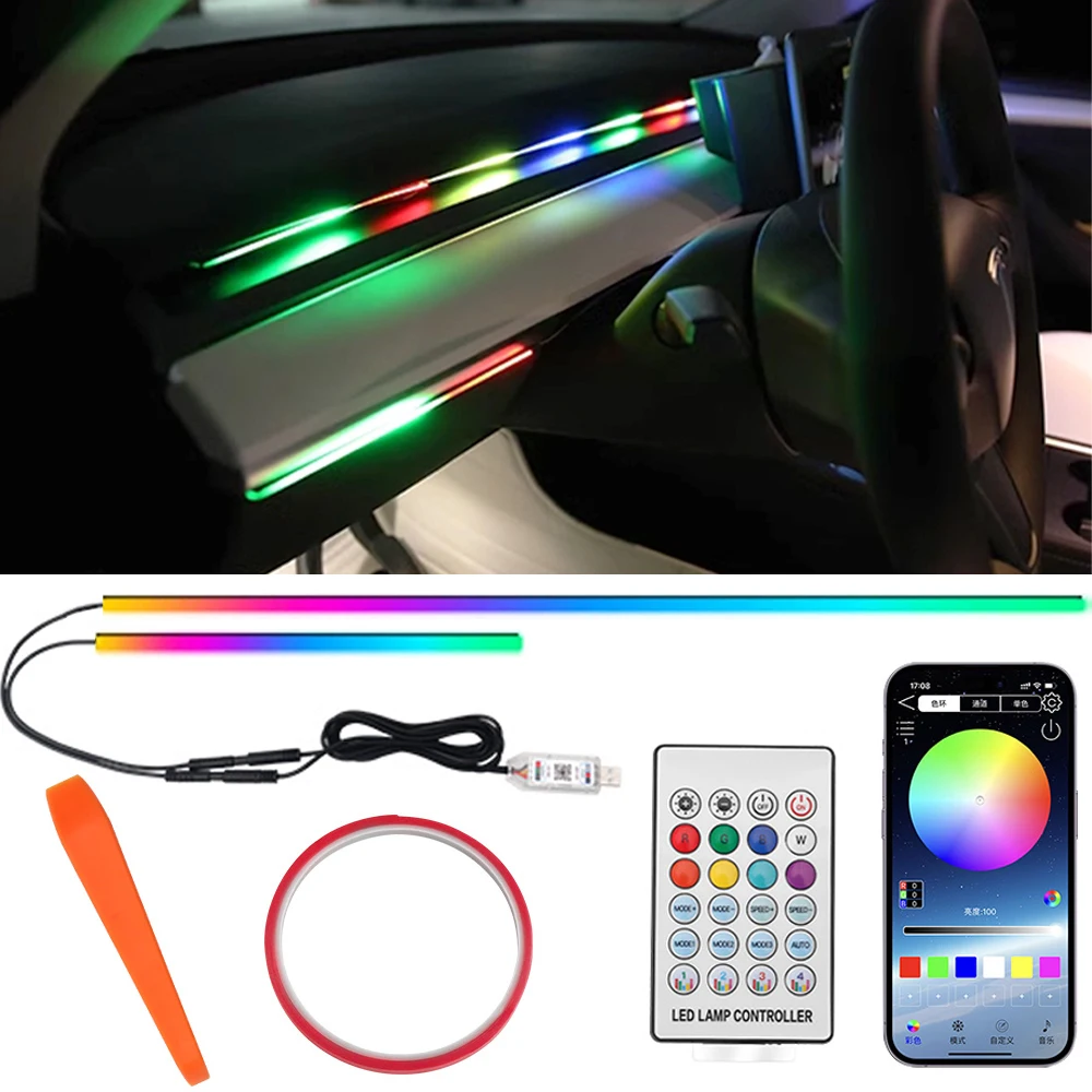 Universal 2 in 1 Symphony LED Ambient Light For Car Dashboard Decoration RGB Neon Acrylic Strip 110&30cm USB Atmosphere Lighting