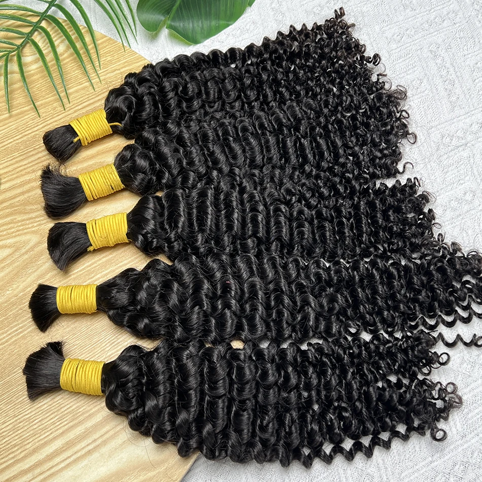 شعر بشري عميق مجعد للتضفير 100% وصلة شعر بشري 100 جرام/الحزمة # 1B لون أسود طبيعي ضفائر شعر عذراء خام #6